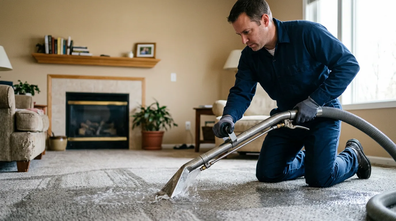 Water damage restoration technician working near Billerica, MA